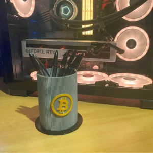Bitcoin Pencil Pen Hodler (Holder) Desk Tidy Organiser c/w Coaster